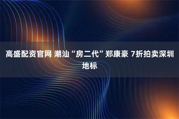 高盛配资官网 潮汕“房二代”郑康豪 7折拍卖深圳地标